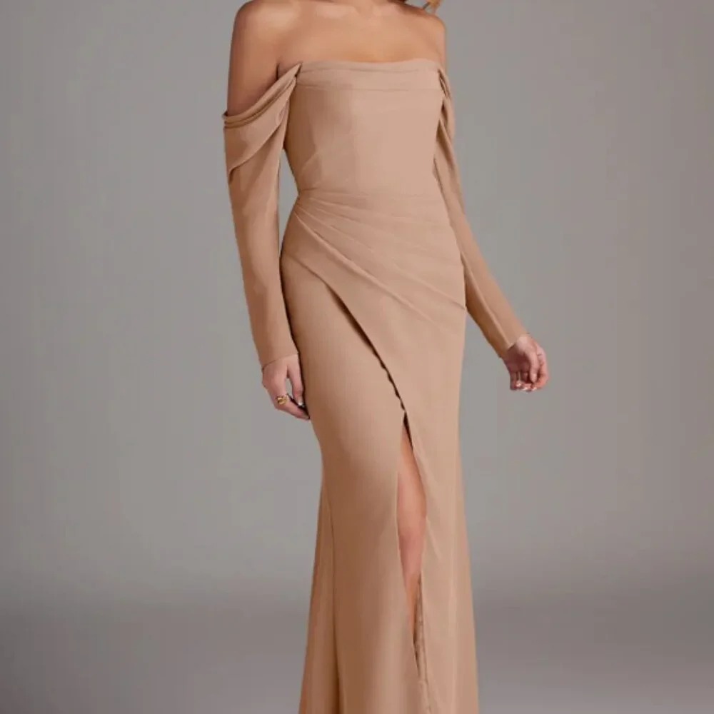 Azazie Hallie Champagne Rose Mermaid Long Sleeve Chiffon Dress - Picture 2 of 4